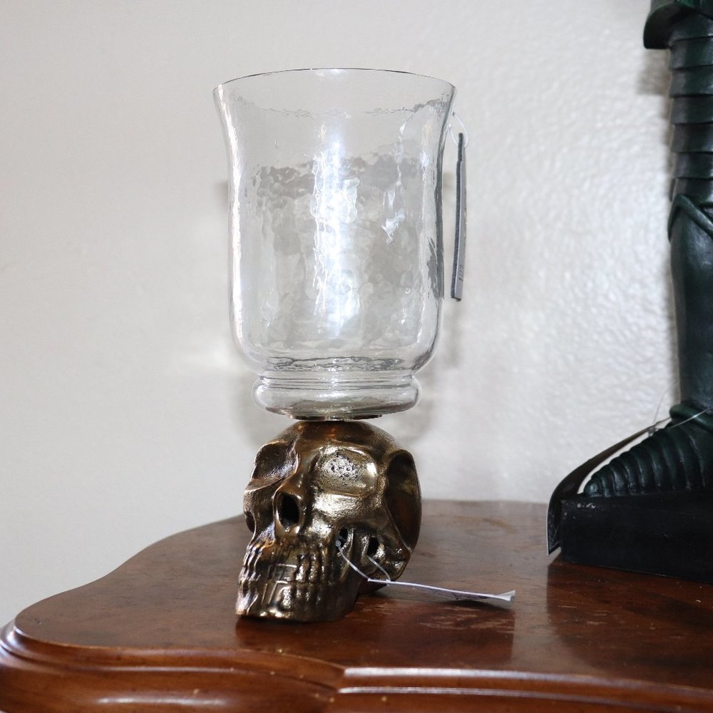 Metal Skull Candle Holder